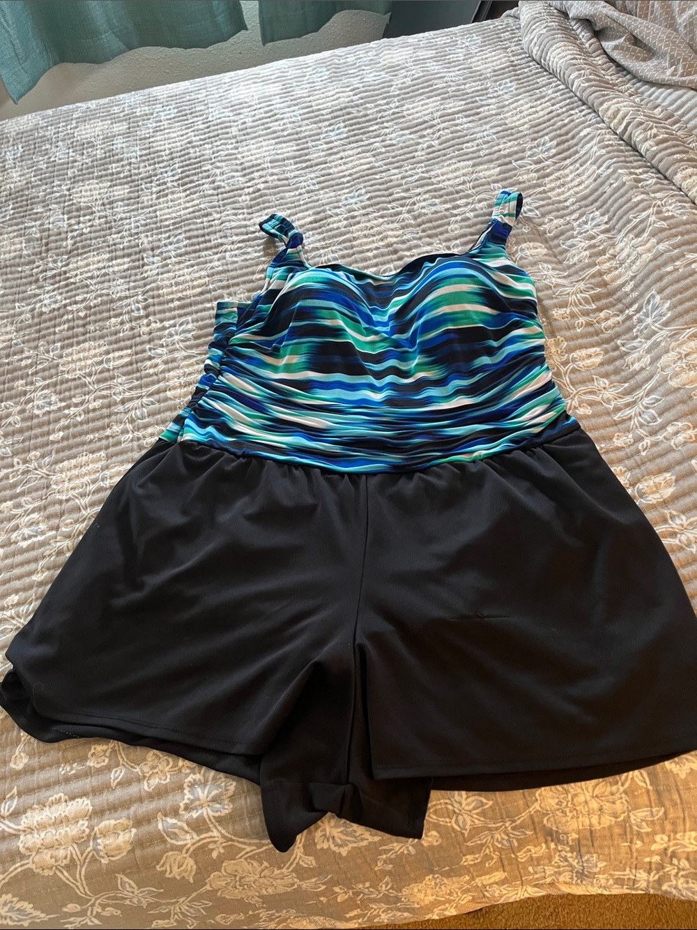 Catalina Blue Green Striped Swim One Piece 3XL summer vacation cruise beach